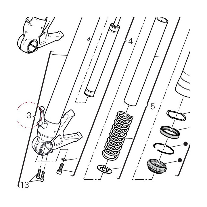 Fork bottom end + sleeve unit (r.h.) 34922111A