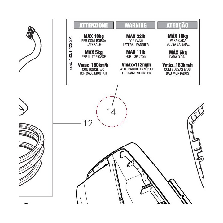 Data plate load and speed of 1106 bags 43314222A
