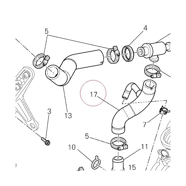 Thermostat/pump hose horizontal 80011601B
