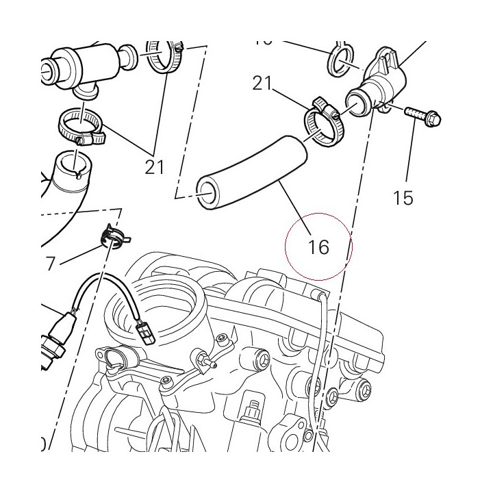 Thermostat/pump hose vertical 80011611A