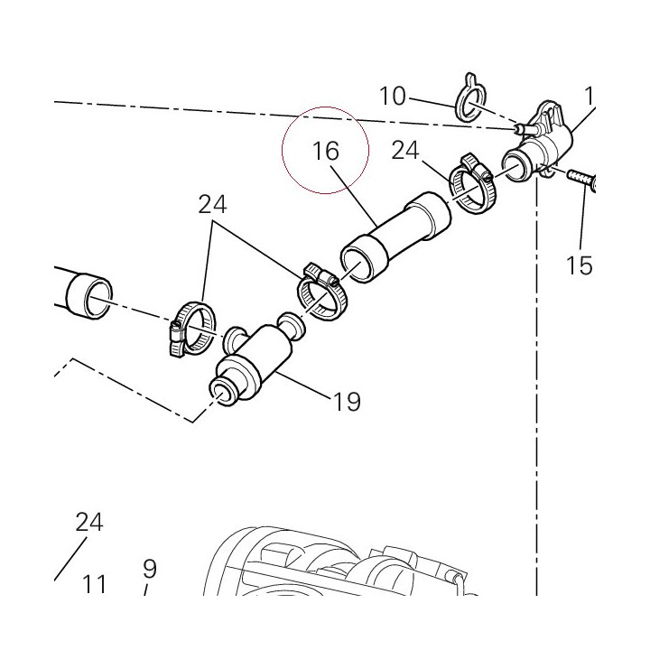 Thermostat/pump hose vertical 80011722A