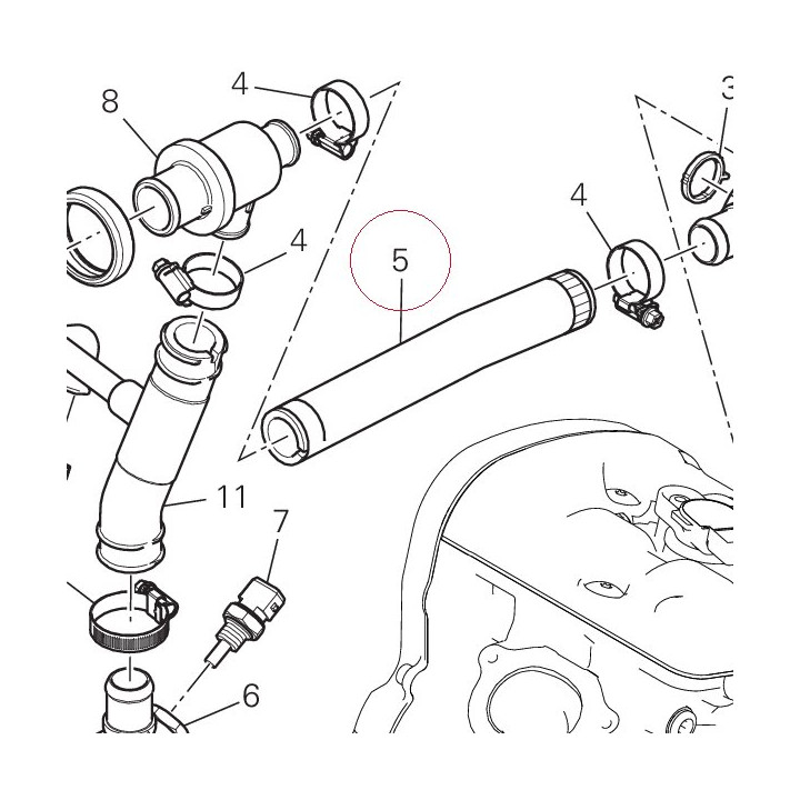 Thermostat pump hose vertical 80012201A
