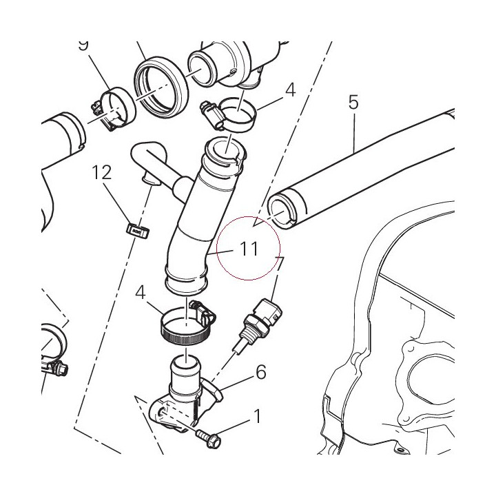 Thermostat pump hose horizontal 80012221A
