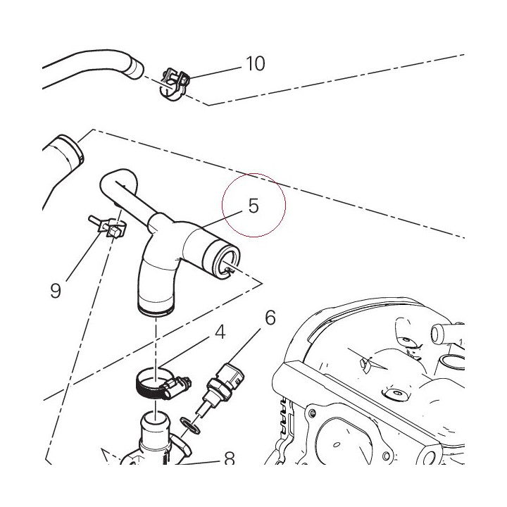 Thermostat pump hose horizontal 80012311A