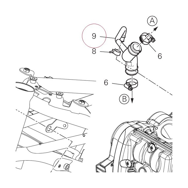 Thermostat/pump hose horizontal 80012362A