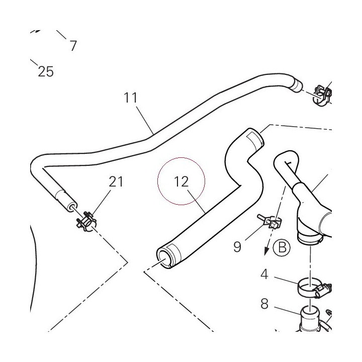 Thermostat pump hose vertical 80017851A